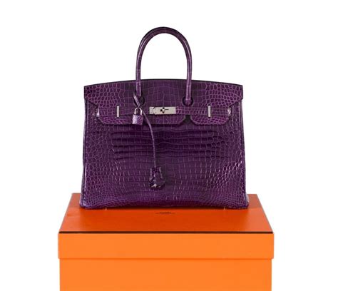 Hermès Amethyst Shiny Porosus Crocodile Birkin 35 Palladium 